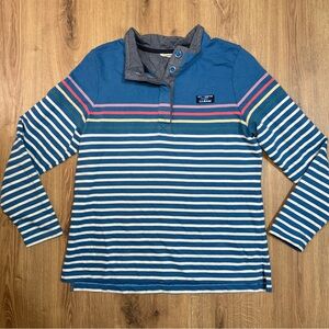 Vintage LL Bean Striped Rugby Polo Collared Cotton Organic Shirt Large‎ Womens